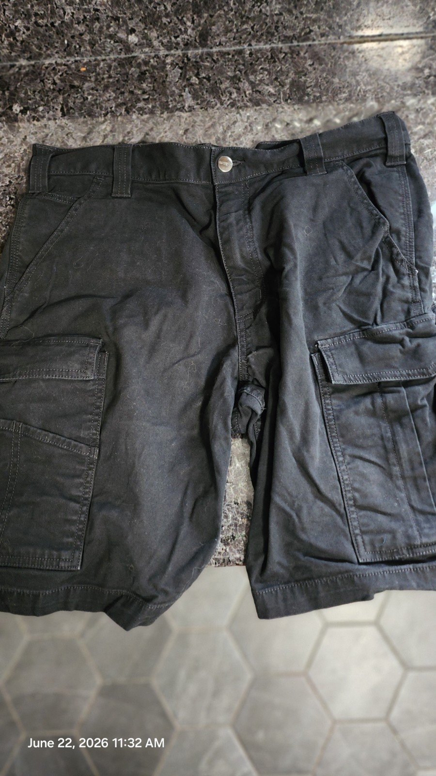 Carhartt Men’s Black Relaxed Fit 11″ Cargo Shorts Cotton Canvas Flat Front