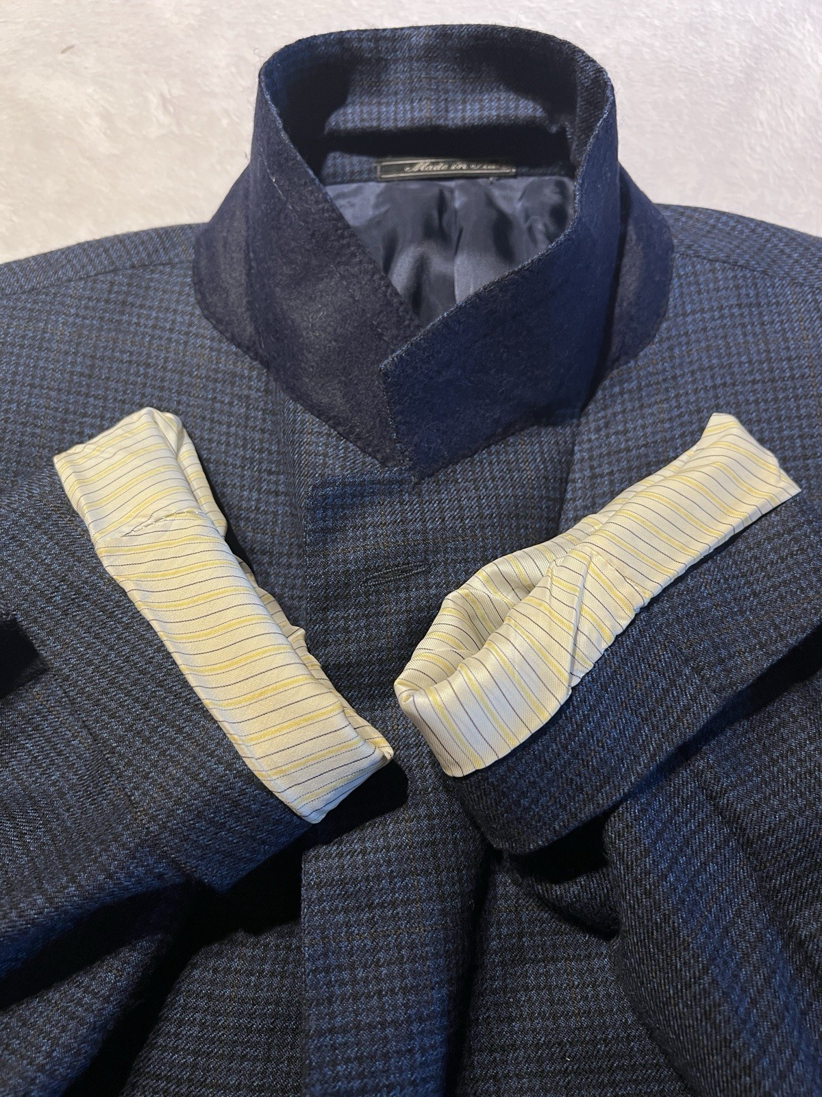 Corneliani Cashmere & Wool 50-52L Blue Houndstooth Plaid Sport Coat Blazer