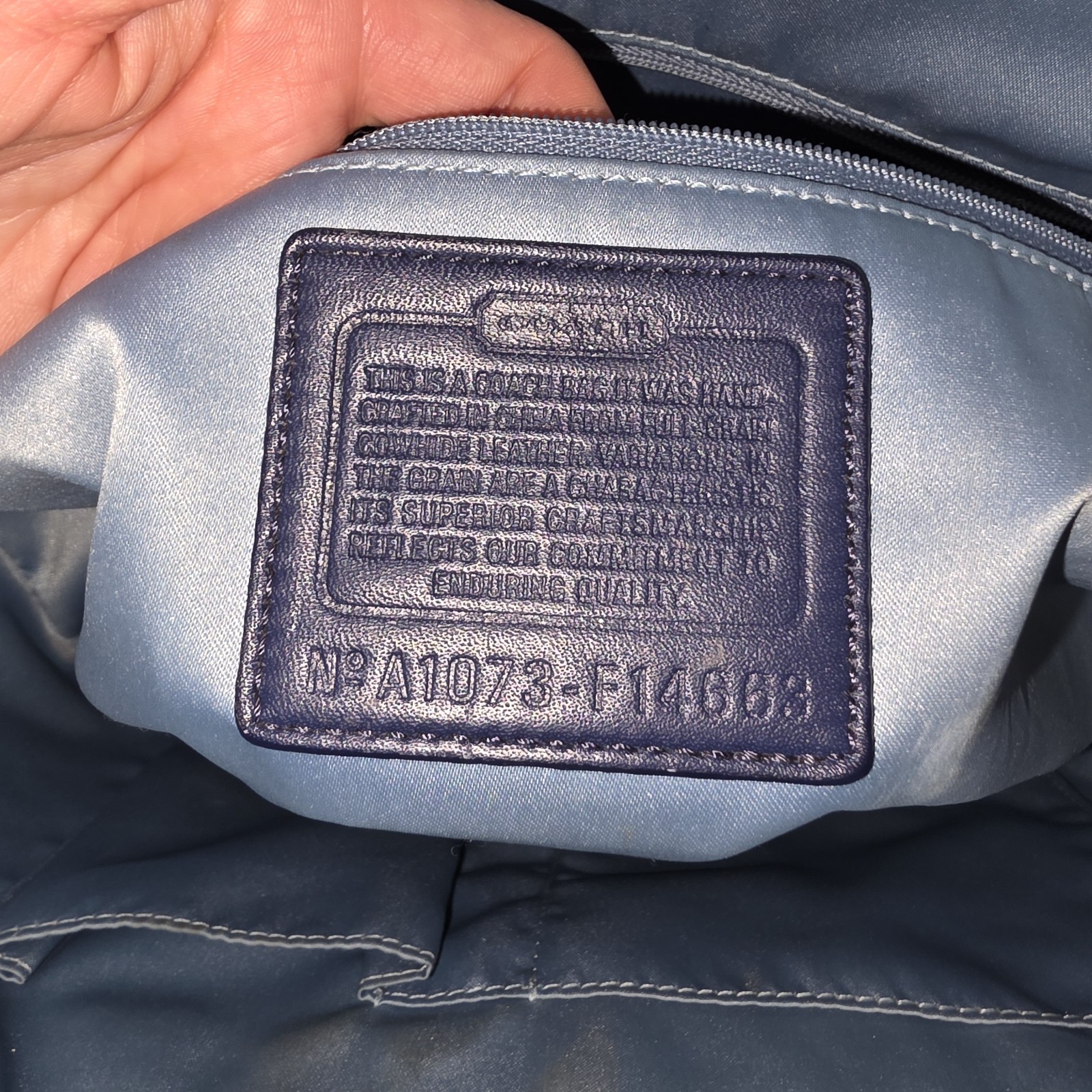 Coach Leah Navy Blue Patent Leather Tote Bag F14663 Embossed Logo Turnlock Large