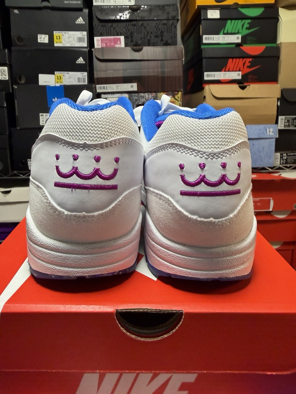 Nike Air Max 1 KC ROYALS IQ2916-100 MLB WHITE VIVID GRAPE SOAR MENS SIZE 14 NEW