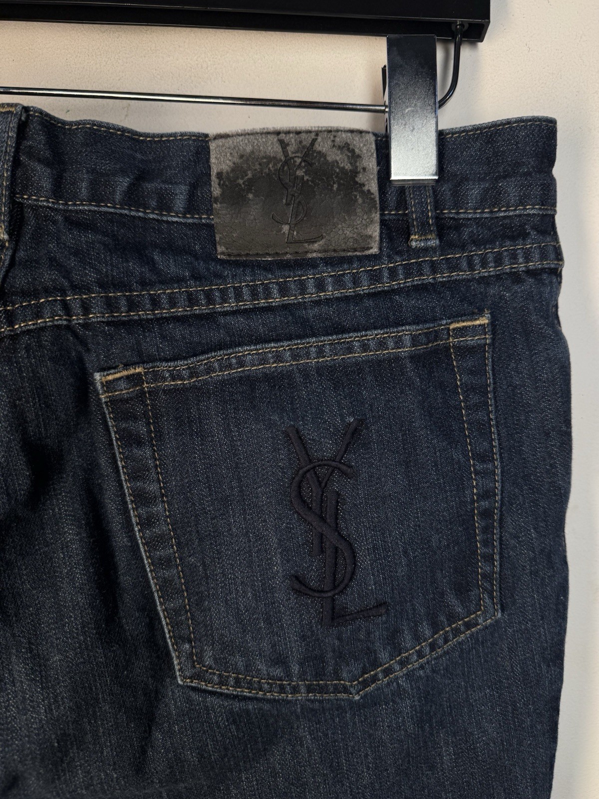 34×30 YSL Jeans Pants Big Logo Indigo Selvedge Yves Saint Laurent Y2K
