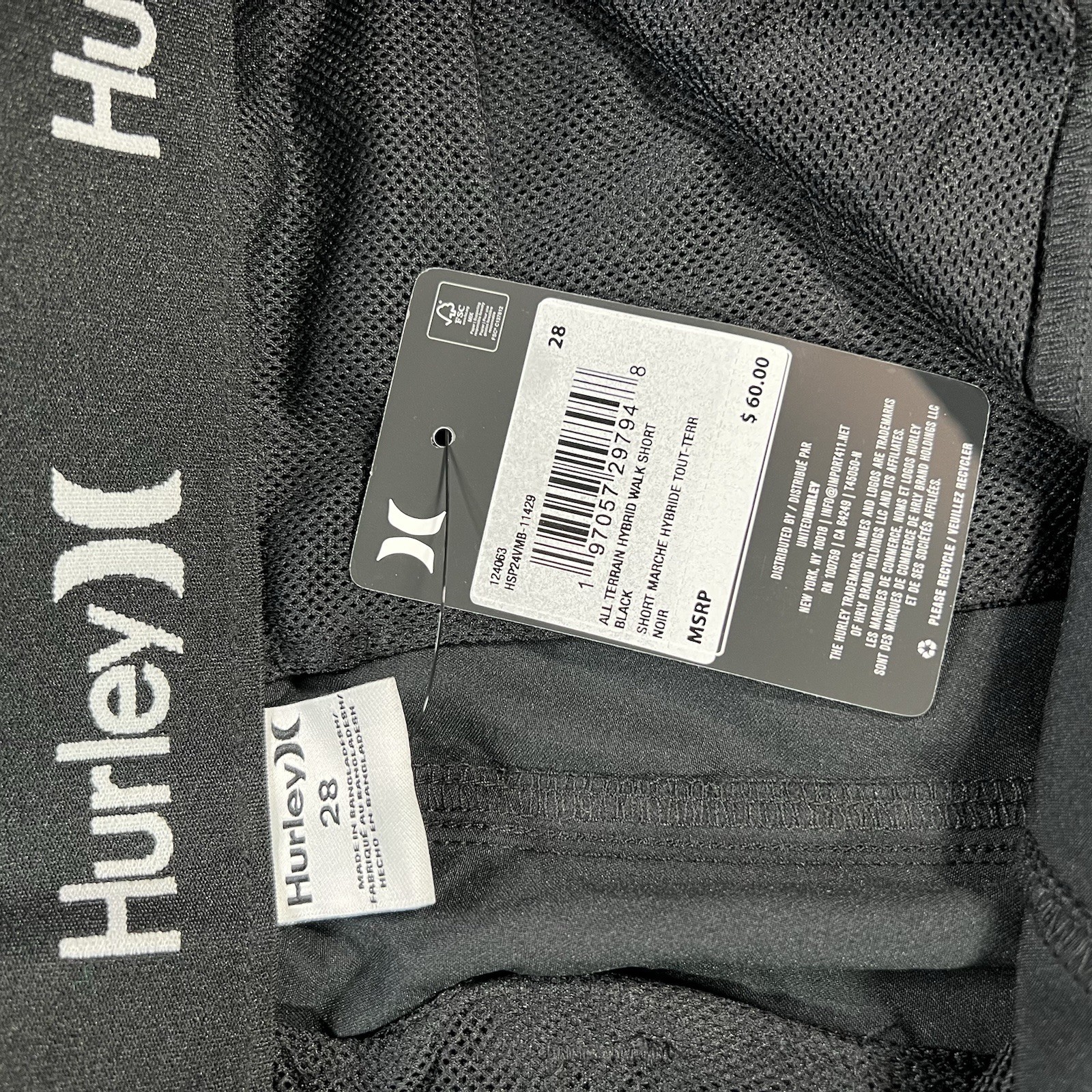 Hurley All Terrain Hybrid Walk Short Black Size 28 9.75 IN Inseam 20 IN Outseam