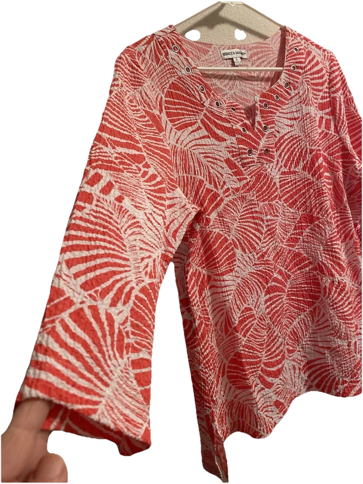 Rebecca Malone Bohemian Tunic Blouse Womens Large Multicolored Beach Summer