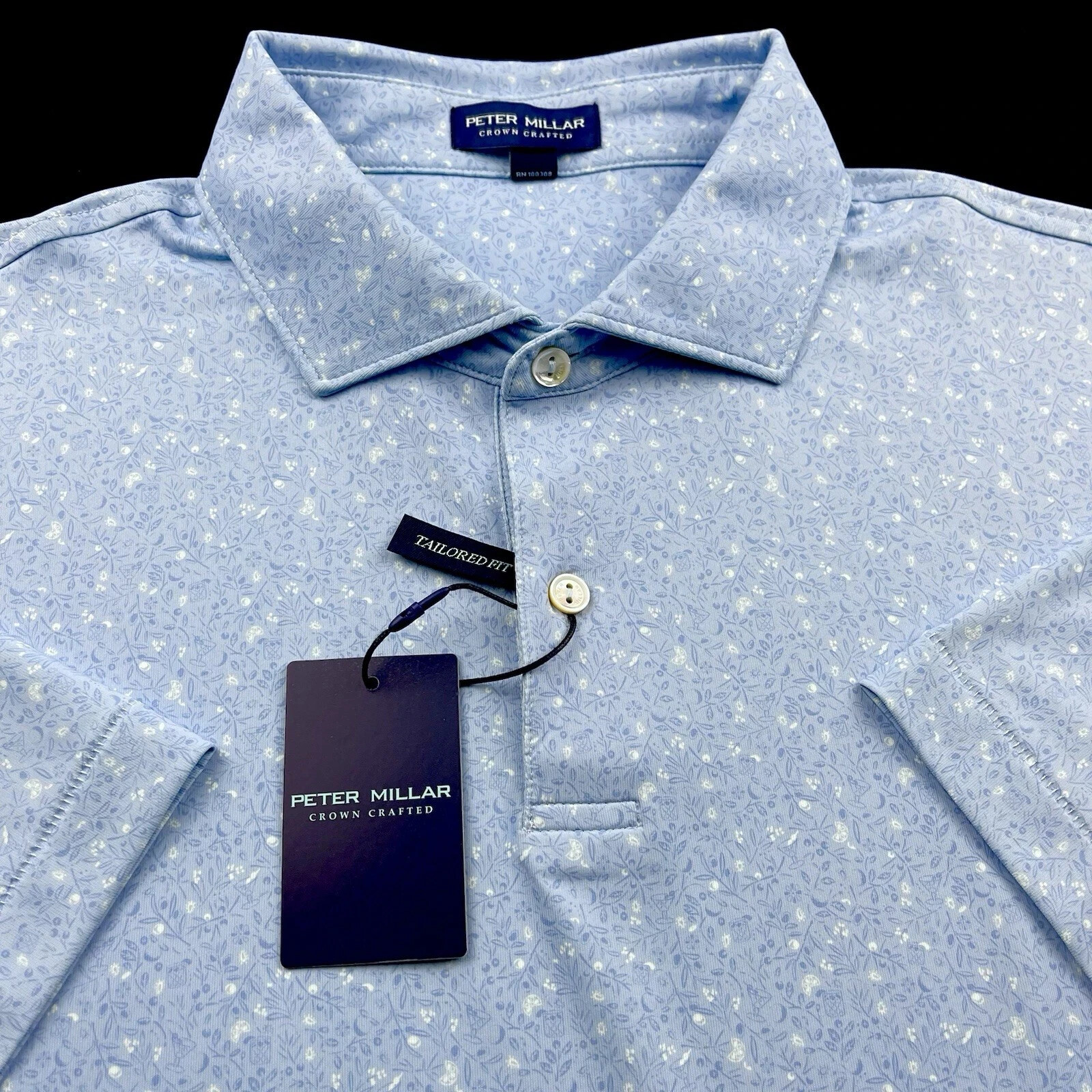 Peter Millar Crown Crafted Performance Floral Martini Print Polo Blue Frost XL