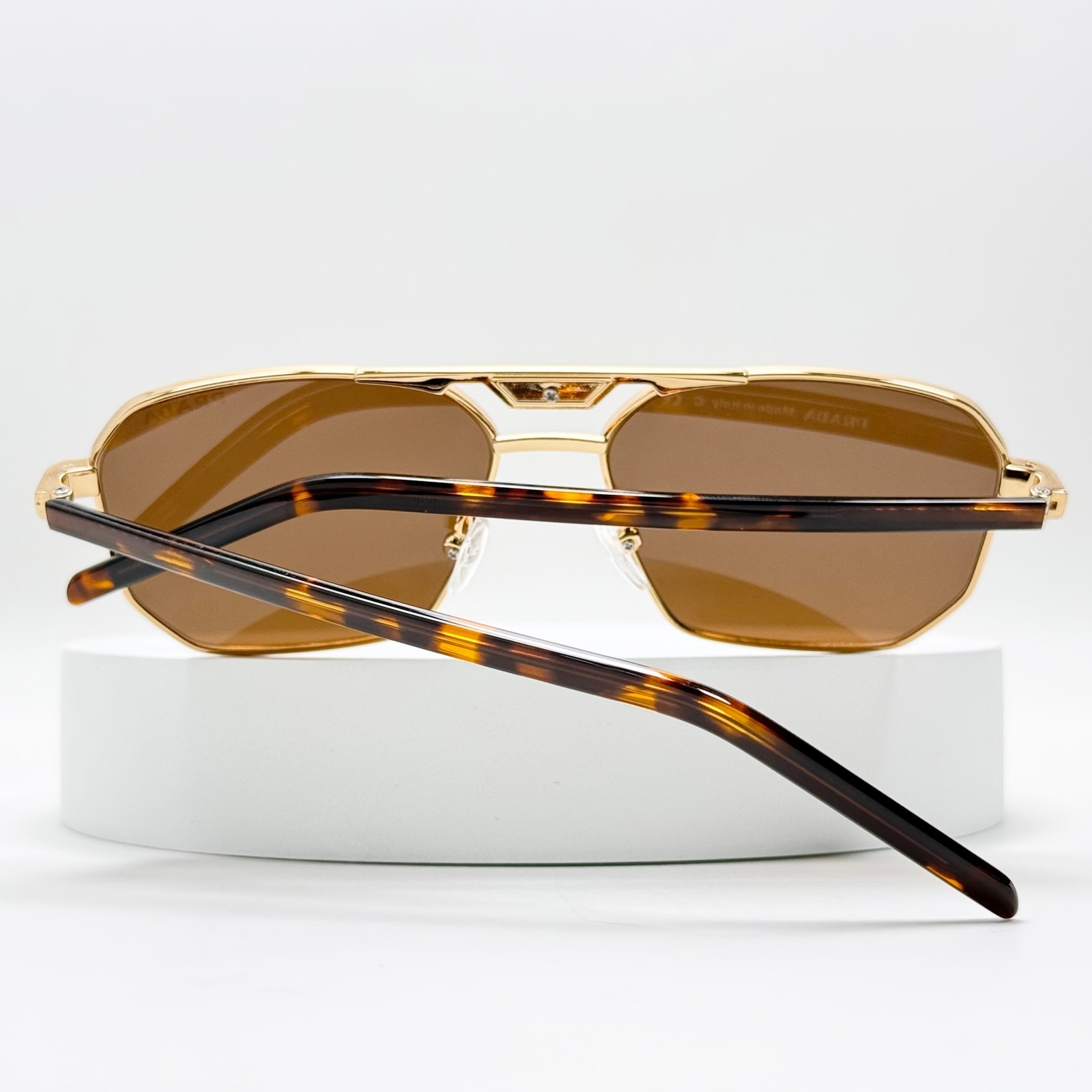 Prada SPR 58Y Pilot Sunglasses Gold Frame Brown Lens Havana Men Made in Italy