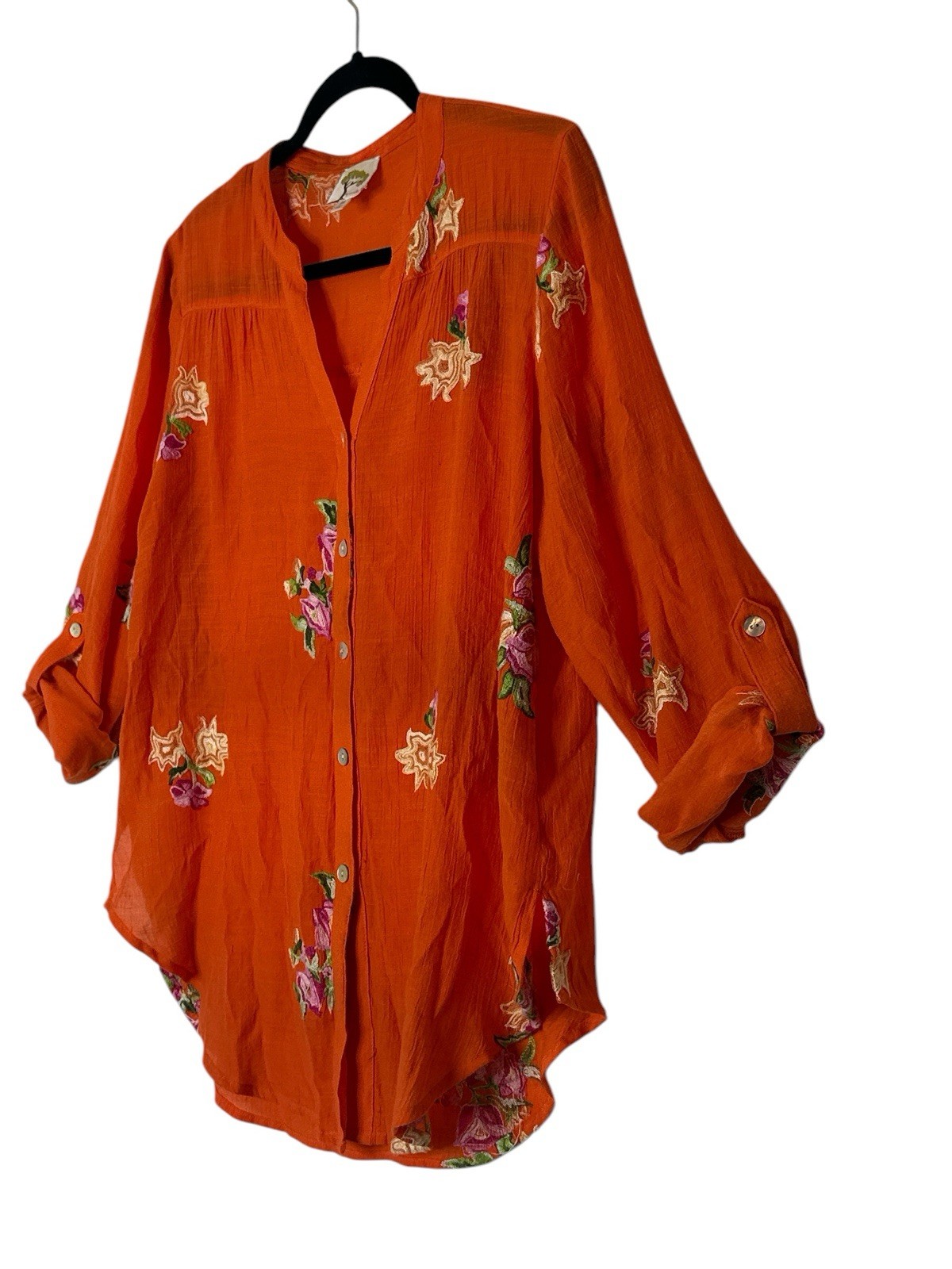 Anthropologie Fig and Flower Tunic Top Women Medium Floral Long Sleeve Boho