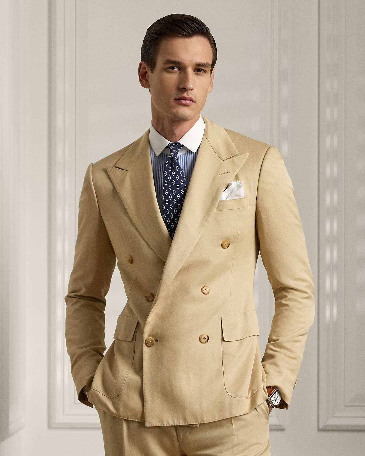 Ralph Lauren Purple Label Gregory Mulberry Silk Blend Tan Suit 52 IT 42 UK £3950