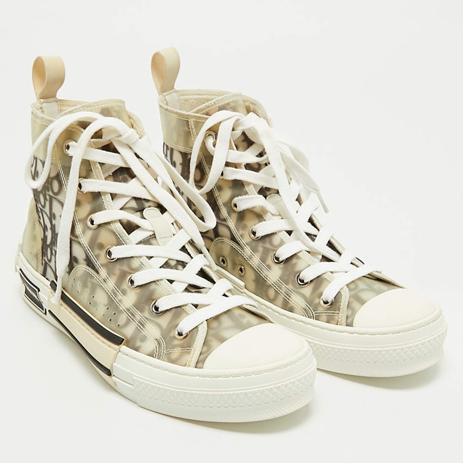 Dior B23 Size 39 WhiteBlack Oblique Mesh PVC and Rubber High Top Sneakers