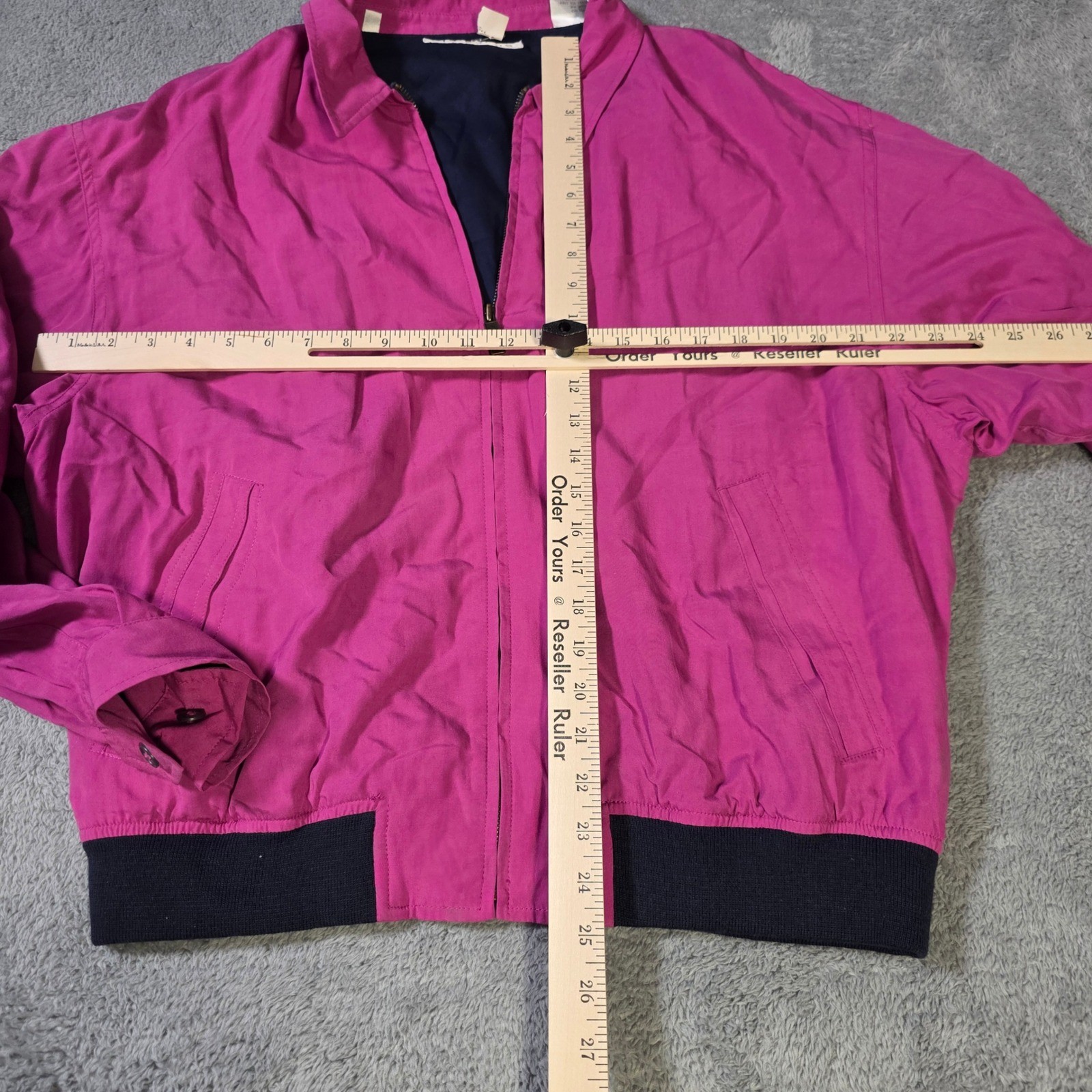 Claiborne Mens Large Bomber Jacket Magenta Pink Rayon Full Zip Vintage 846420 A
