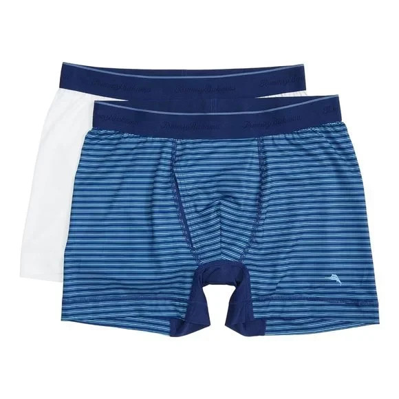 TOMMY BAHAMA Blue Stripe & Solid White 2-Pack Mesh Tech Boxer Briefs NEW Small