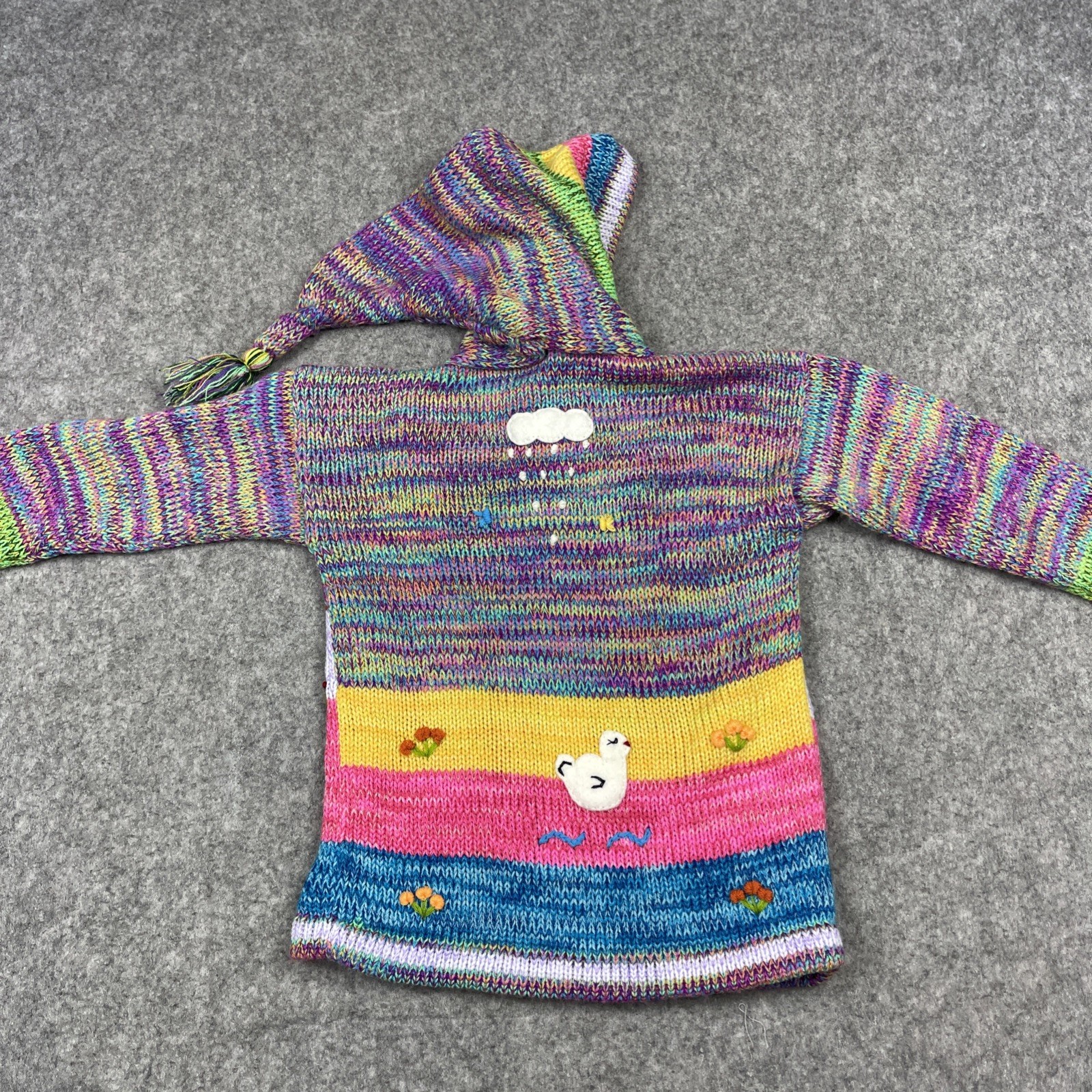 Native Creation Kids Knit Hooded Cardigan Sweater Peru Animals Farm Scene Size M