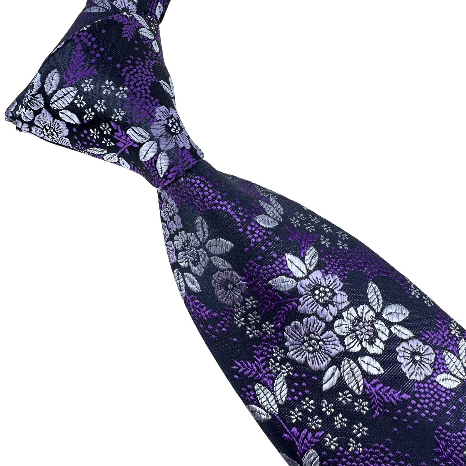 New Classic Floral Black Purple White Woven Skinny Silk Men’s Tie Necktie 8cm
