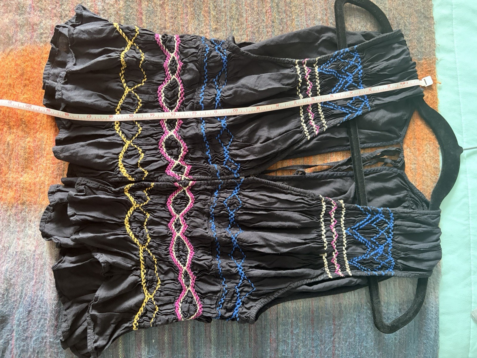 Free People Black cotton Embroidered ye & Hook blouse with back tie