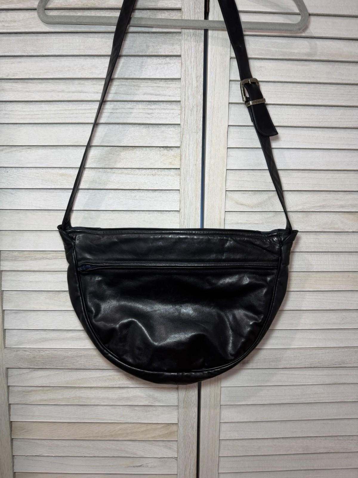 Vintage Italian Leather Navy Zip Half Moon Crossbody Bag Enny