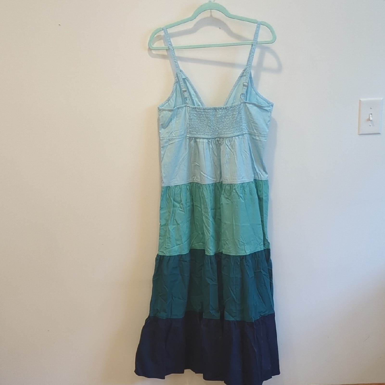 Coastal Boho Beach Resort A.N.A Blue Teal Cotton Maxi Sundress Cover-Up Large