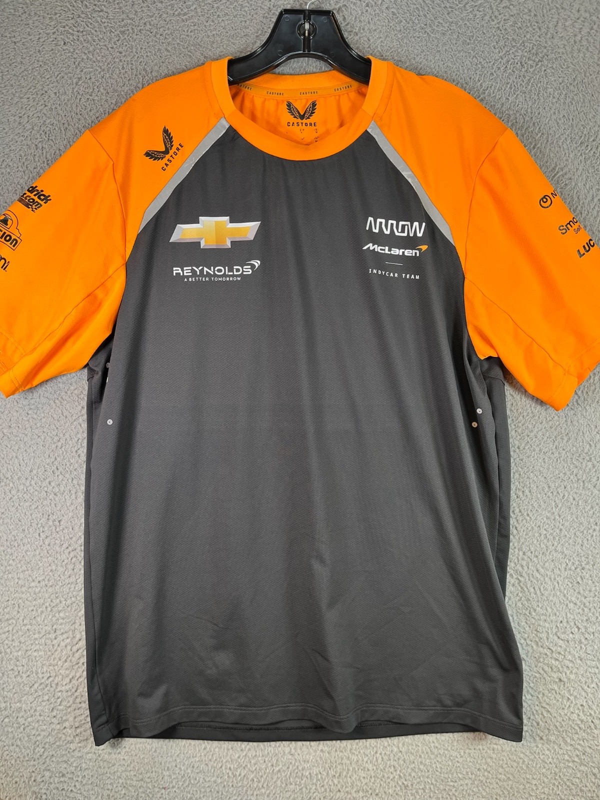 McLAREN F1 RACING TEAM Shirt Men Medium Orange CASTORE Formula 1 Summer Mechanic