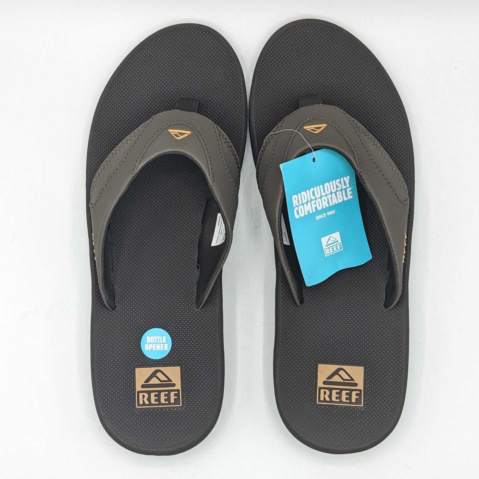 REEF “Fanning” Men’s Flip-Flop Sandal & Sole Bottle Opener (Brown/Gum) Size NEW
