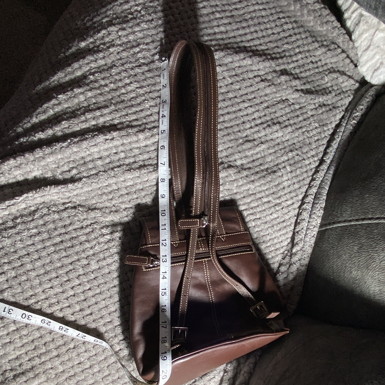 Preston & York Brown Drawstring Backpack, Turn Lock, Lined Inner Pockets