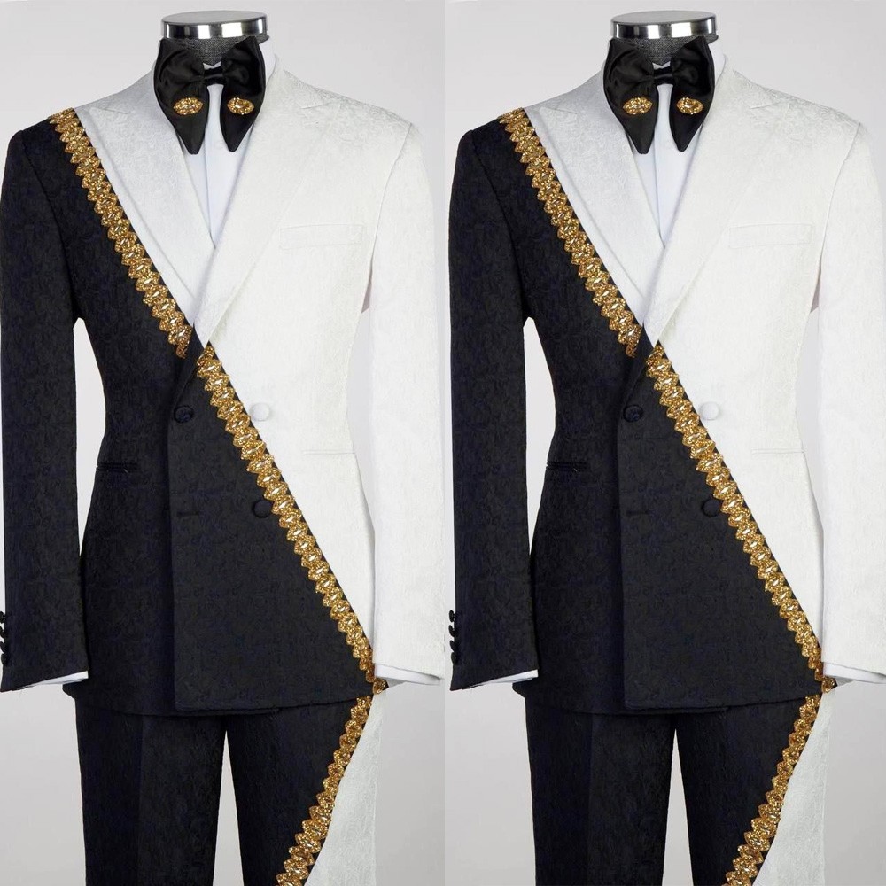 Fashion Splicing Men’s Suits Paisley Beaded Diamond Wedding Party Prom 2pieces