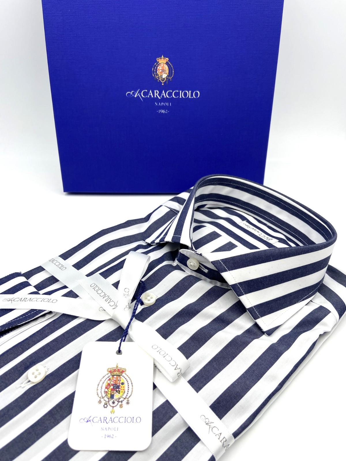 100% Cotton Shirt – Wide Band Blue & White | A. Caracciolo