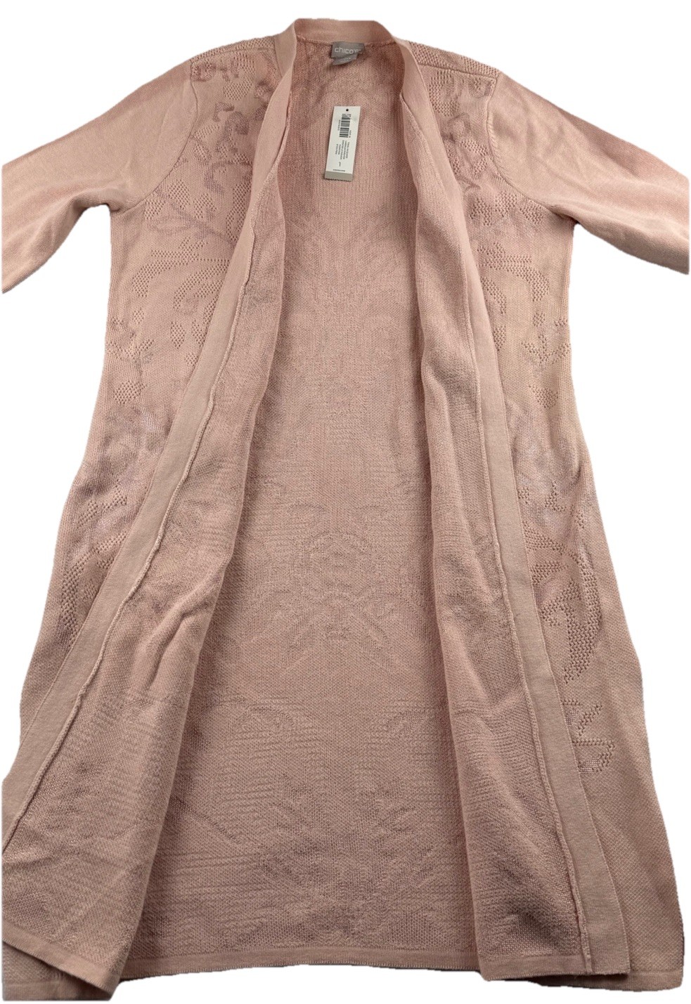 Chico’s Paris Pink Tonal Jacquard Open Long Cardigan Sweater Size 1 (US 8) NWT