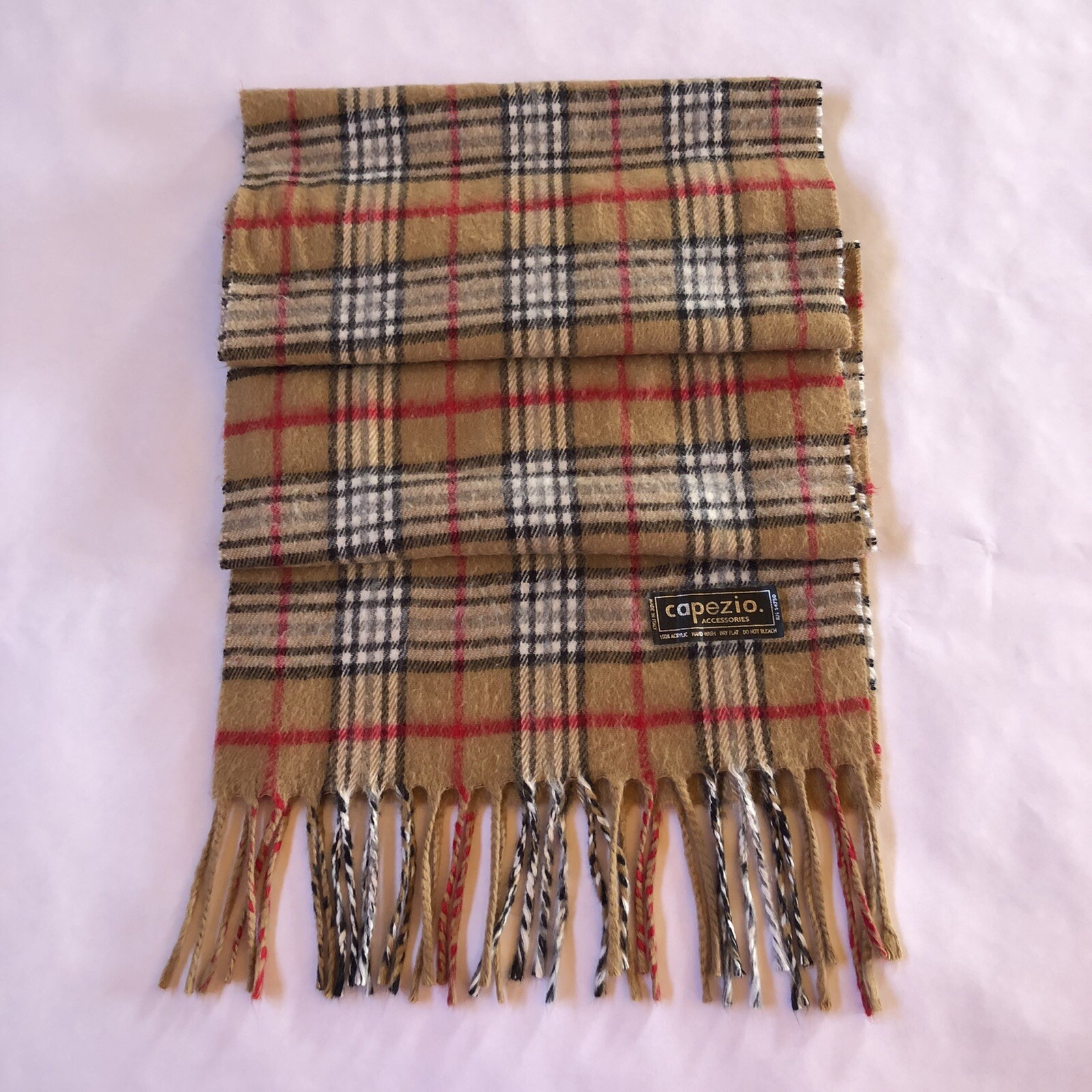 Capezio Nova Check Scarf Brown Italy Fringe Size 26 W x 70 L