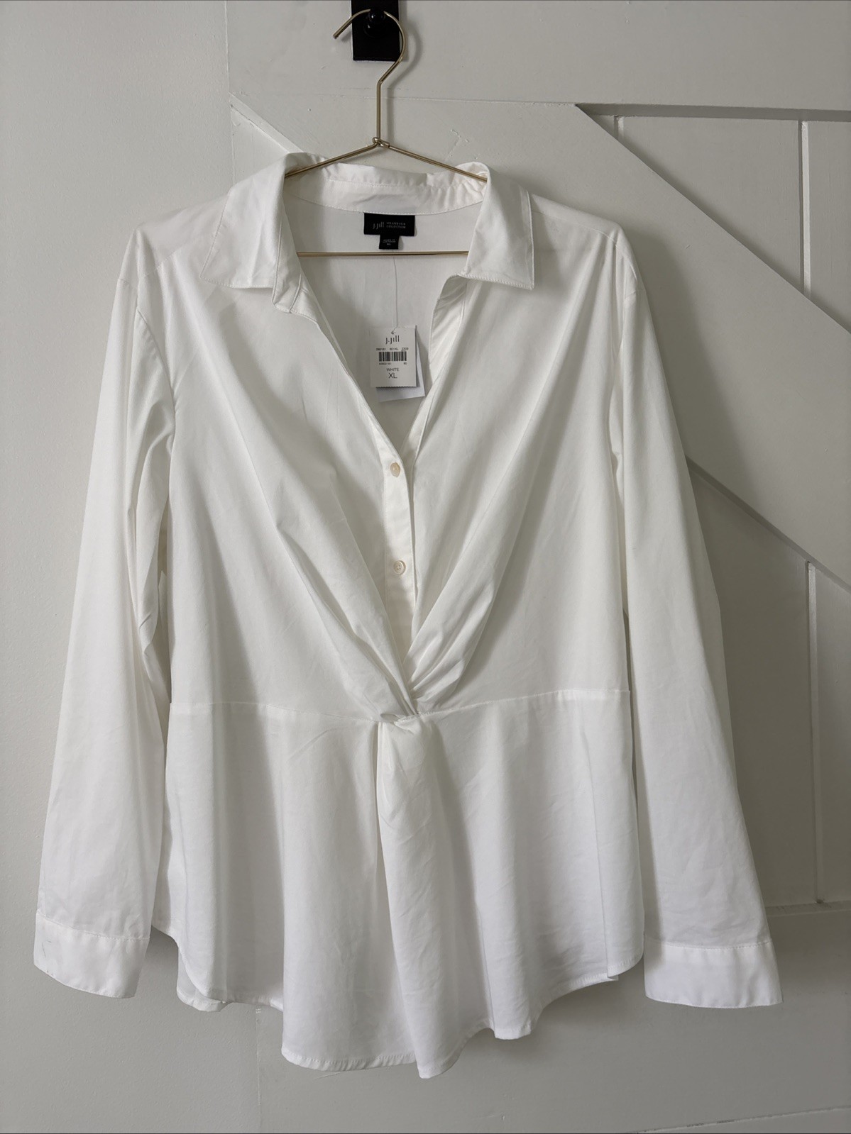 J. Jill Wearever Collection Poplin Shirt Ruched Twist Front Detail XL White