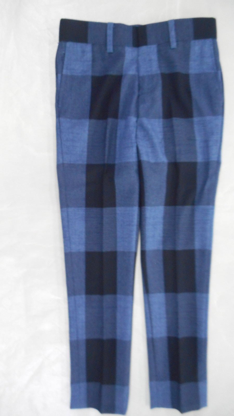 Boys T.O. Deep & Navy Blue Large Checked Jacket & Pants 2PC Suit Slim Sizes 8-16