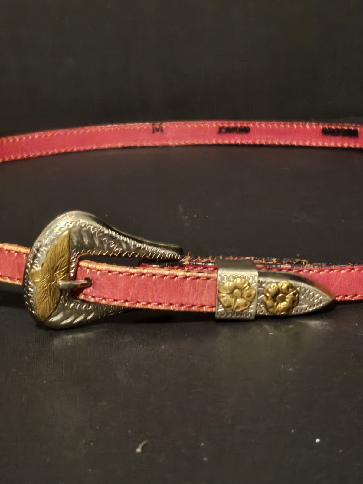 Vtg Joan & David Too Red Calfskin Leather Belt with Nickel Sliver Belt Buckle.