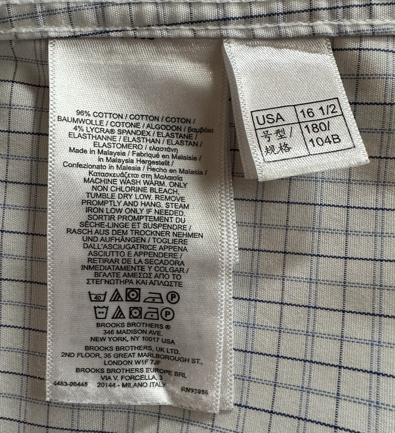 Brooks Brothers Men’s Regent Non-Iron Blue/white plaid size 16.5-35- #0194