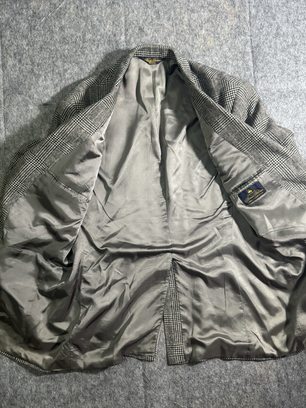 Vintage Brooks Brothers Blazer Mens 43 Regular Gray Houndstooth Plaid Camel Hair