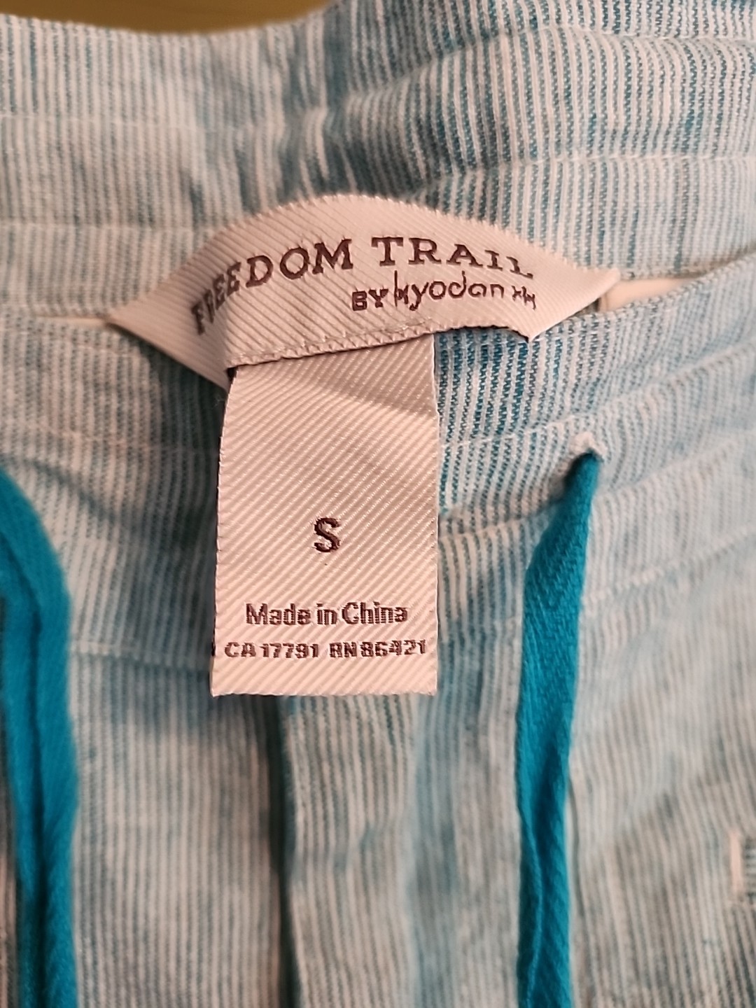 Freedom Trail By Kyodan Aqua White Pinstripe Linen Cotton Pants Womans Small