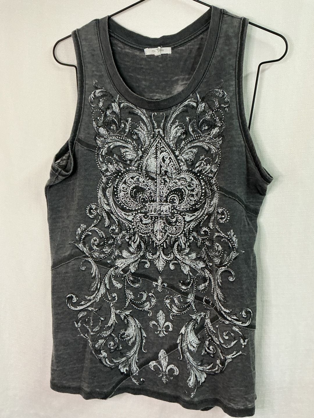 Maurices Mineral Wash Fleur De Lis Rhinestone Tank Top with Lace Up Back