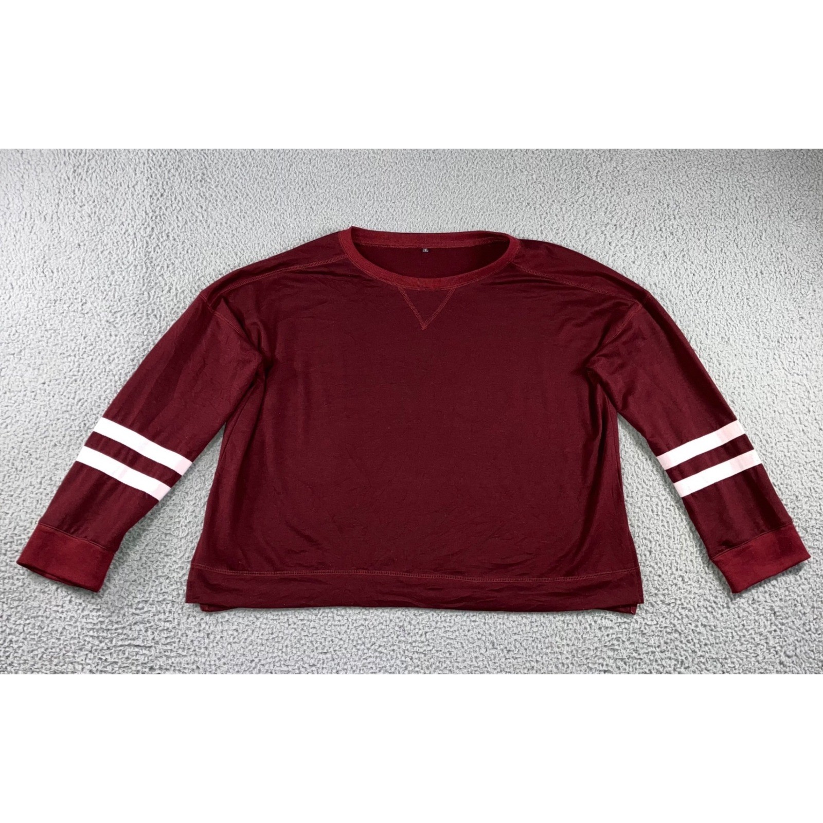 Varsity Stripe Oversized Sweatshirt Women 2XL Maroon Preppy Retro Relaxed Fit