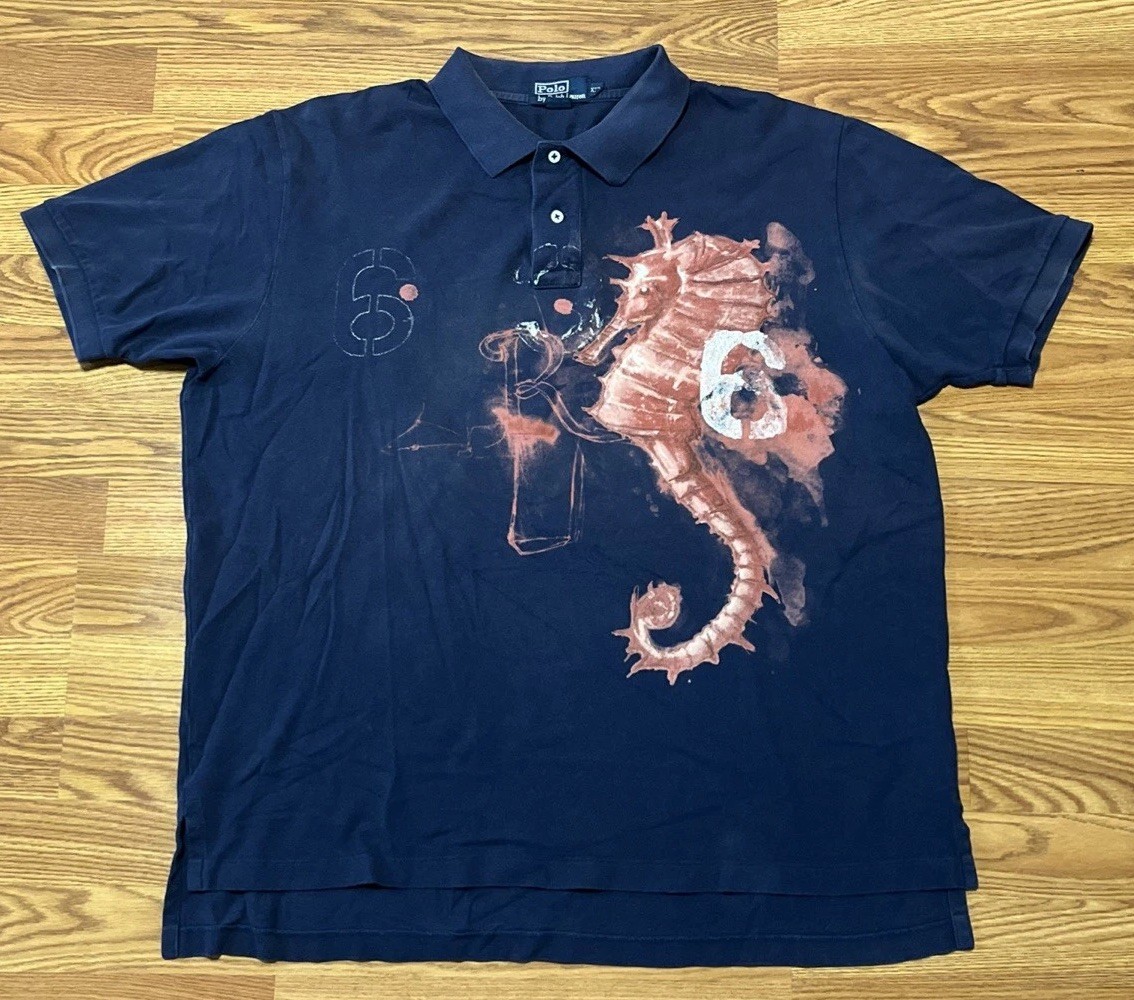 Ralph Lauren Polo Shirt Men’s 2006 Seahorse Nautical Polo Shirt Sz XXL Navy