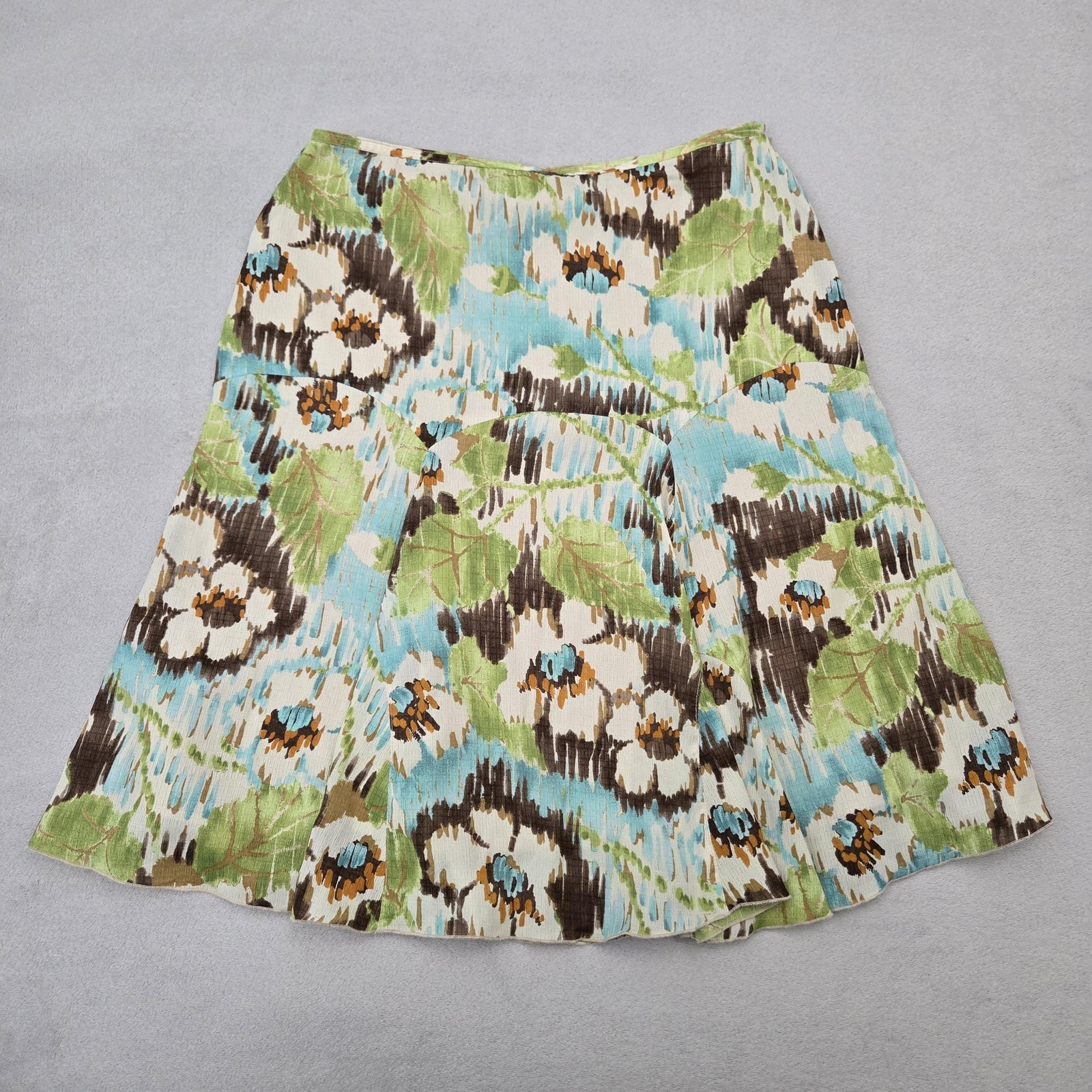 Requirements Petite Skirt Womens 10P Green Blue Floral A-Line Lined Side Zip