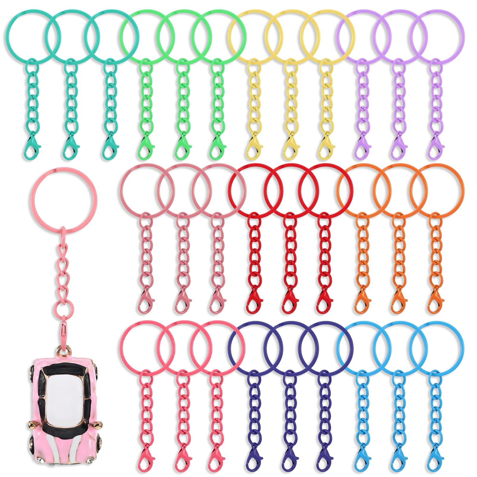 30 Pcs Keychain Rings for Crafts 10 Colors Bulk Metal Keychain Cute Keychains…