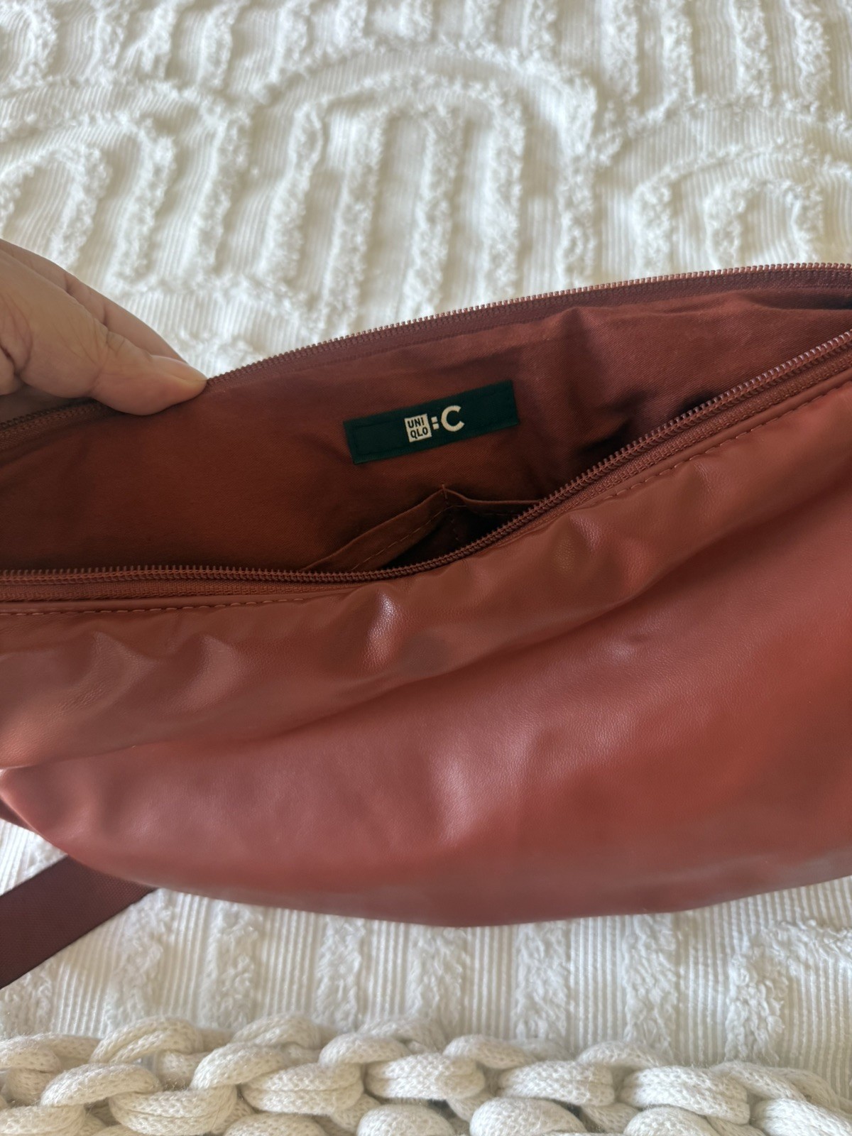 UNIQLO C Faux Leather Touch Round Shoulder Bag Dark Orange