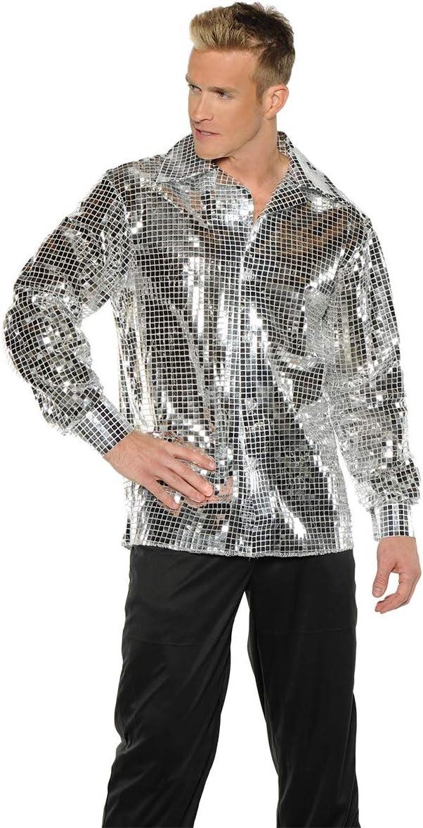 Silver Disco Ball Shirt Metallic 70s retro adult Mens Shirt Halloween Costume XL
