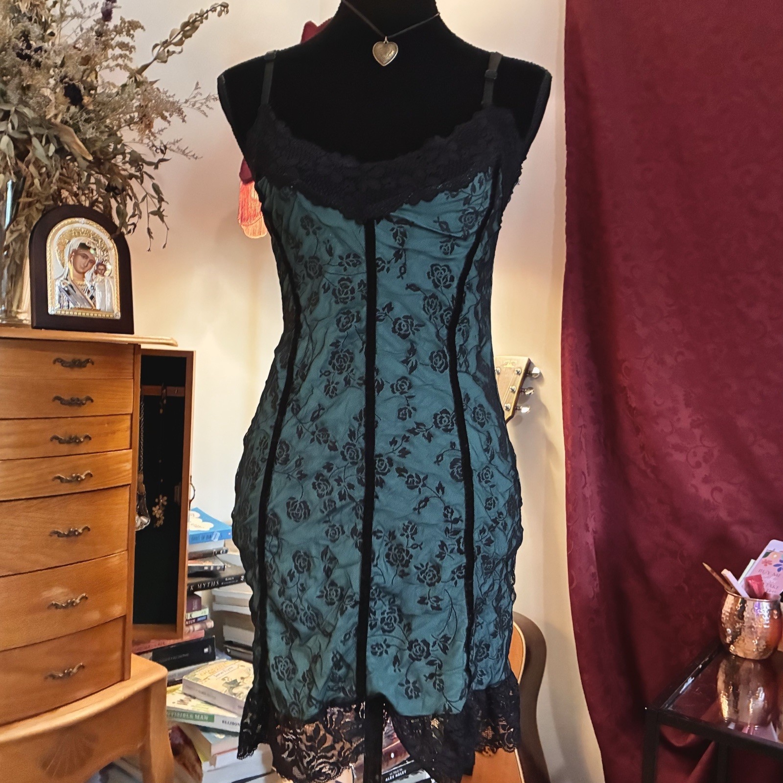 Y2K Wet Seal Vintage Lace Black & Blue Gothic Mini Dress