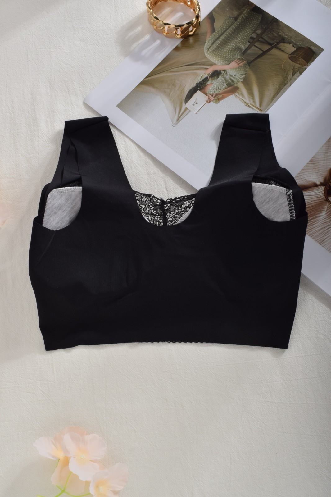 Floral Lace Wireless Full Coverage Bra Wide Strap Plus Size Comfort Bralette