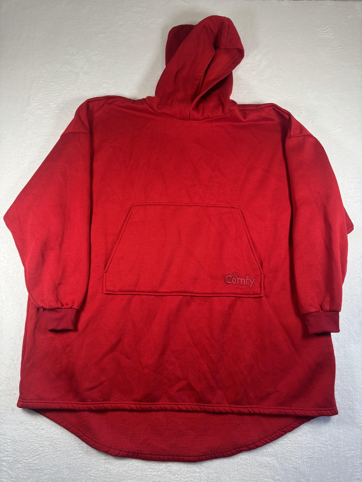 The Comfy Hoodie Womens One Size Red Oversized Fleece Pullover Kangaroo Pocket