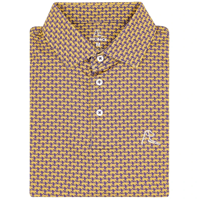 💎 Rhoback MENS LSU Mike Tiger Golf Polo Shirt Active Stretch Low Purple 🐯
