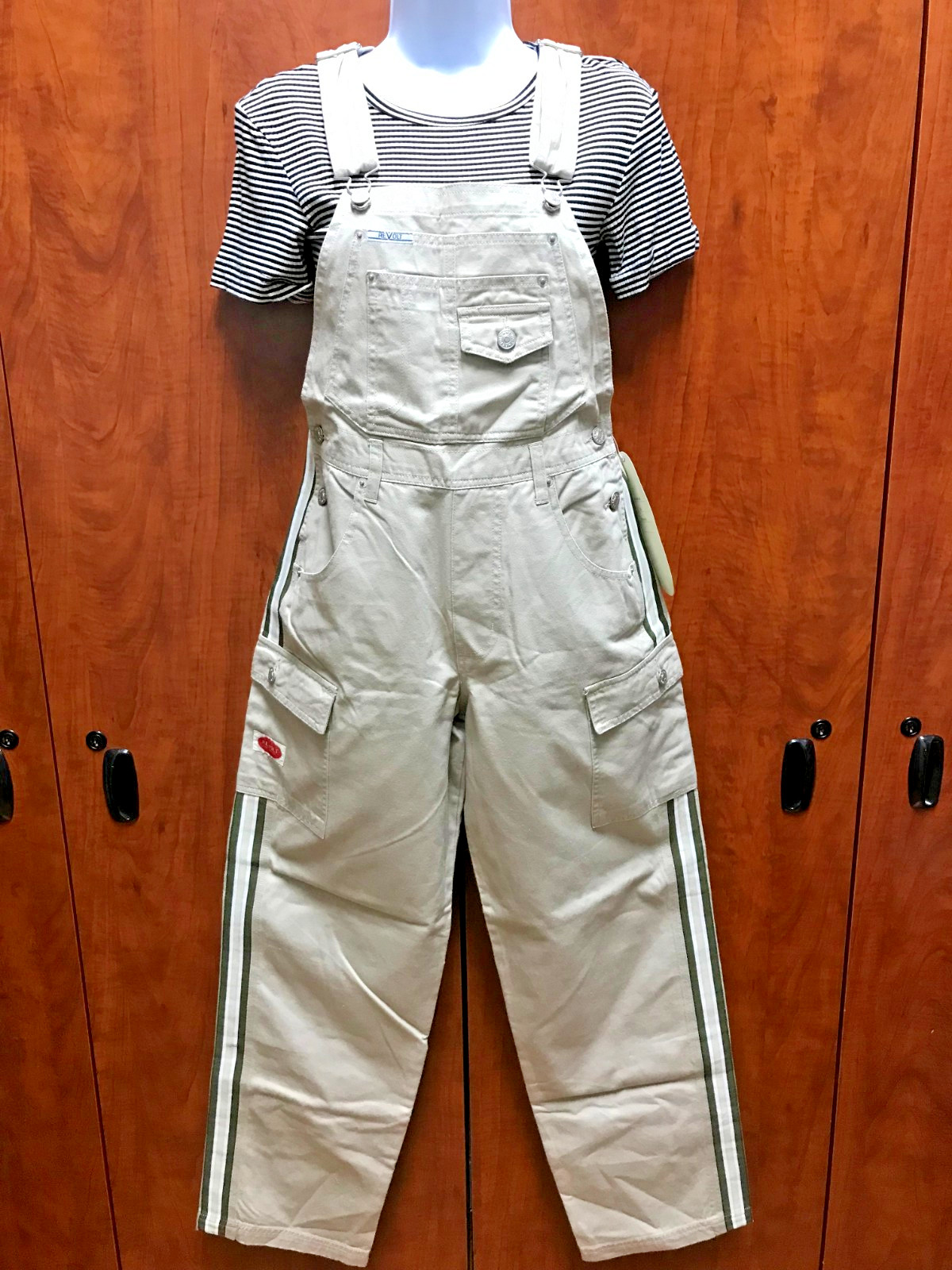 Revolt Women’s Khaki Tan Denim Overalls Size Medium