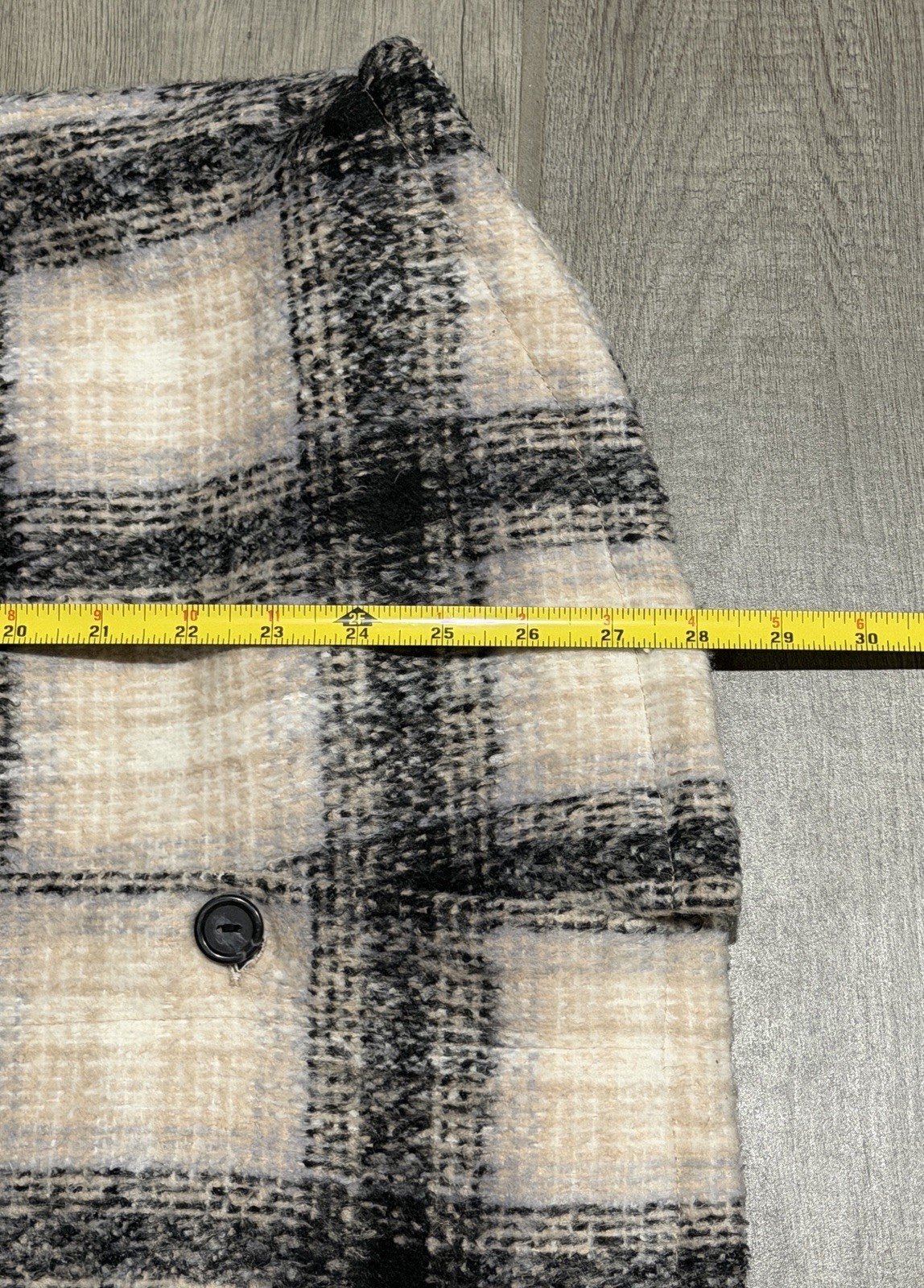 Ambiance Outerwear Button Down Black Cream Plaid Womens Jacket Shacket Small