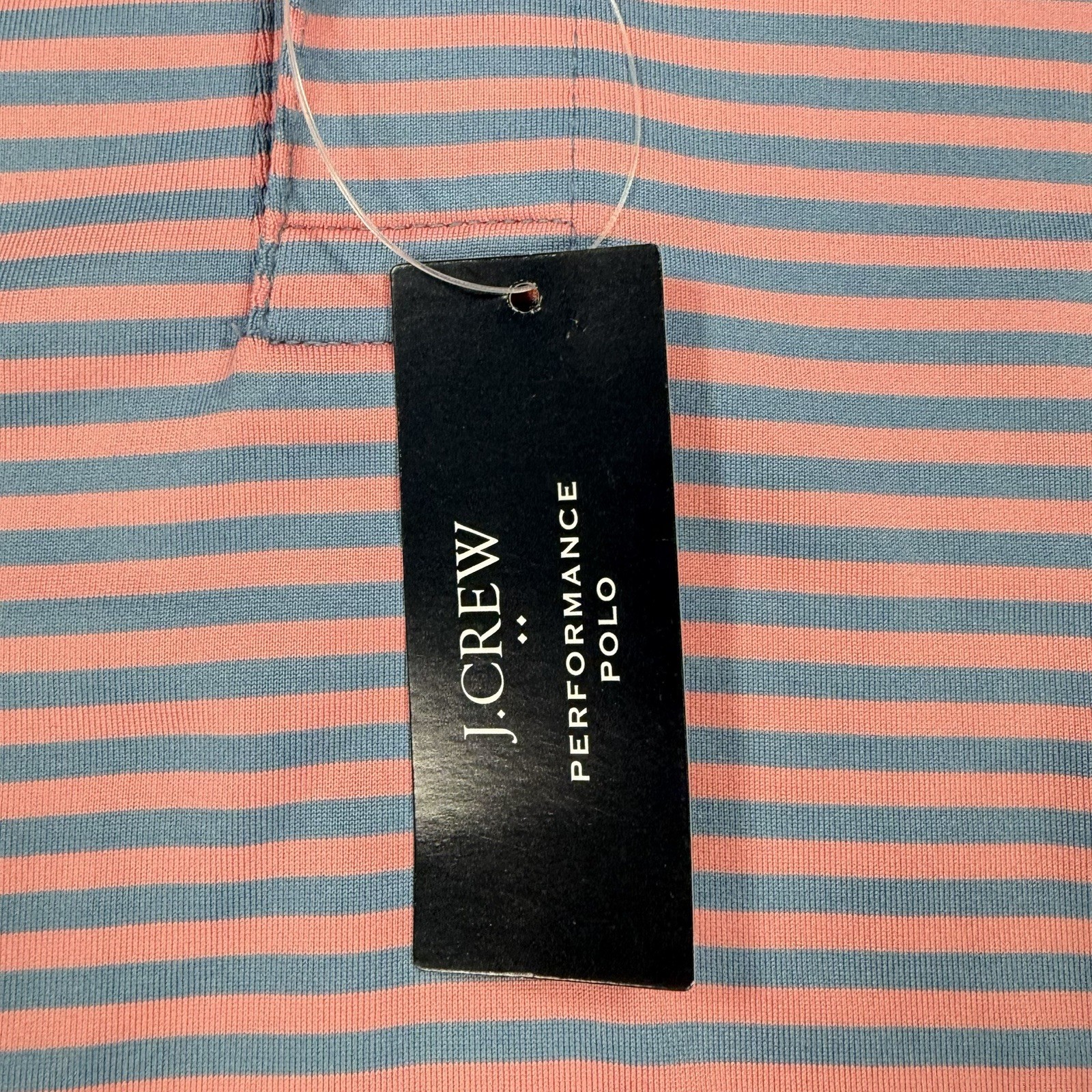 NWT J Crew Polo Shirt Men M Pink Blue Striped Performance Golf Stretch Athletic