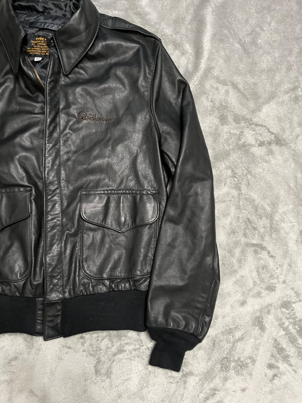 Vintage Type A-2 Leather Flight Bomber Jacket Atlas Roadhawk Logo Men’s Sz 42