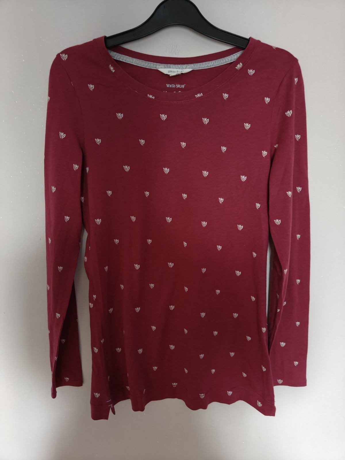 White Stuff Women’s Burgundy Cherry Red Soft Comfortable Long Sleeve T-Shirt