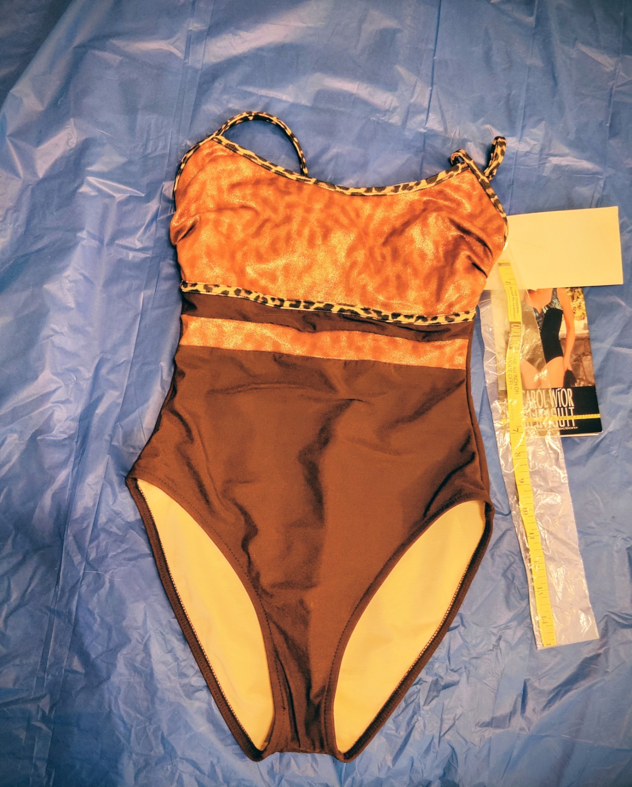 NWT Carol Wior Swimsuit One Piece Slimming Brown Animal Print Built In Bra Sz 8