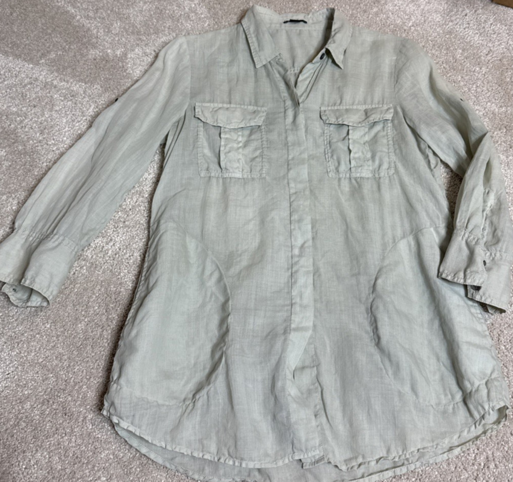 Theory Womens 100% Ramie Marandel Common Pocketed Button Down Blouse Size Medium